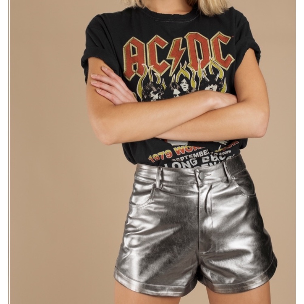 Pewter metallic faux leather shorts